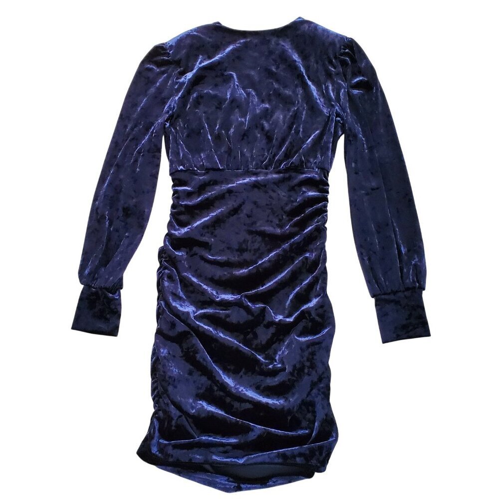 NWT Steve Madden Midnight Blue Kali Empire Waist Crushed Velvet Mini Dress L - Picture 6 of 16